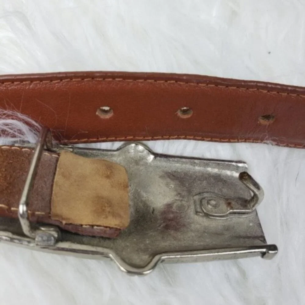 Vintage Brown Leather Belt with Ornate Silver Buckle - Picture 7 of 10